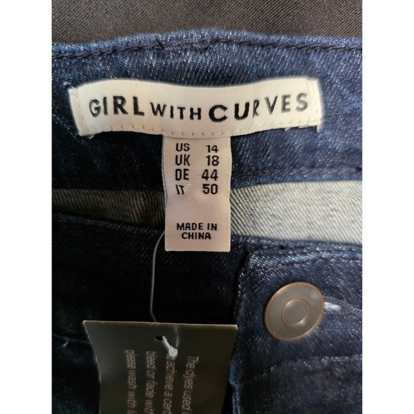 Girl With Curves Dark Wash High Rise Straight Leg Raw Hem Denim Jeans Size 14 - Picture 4 of 5